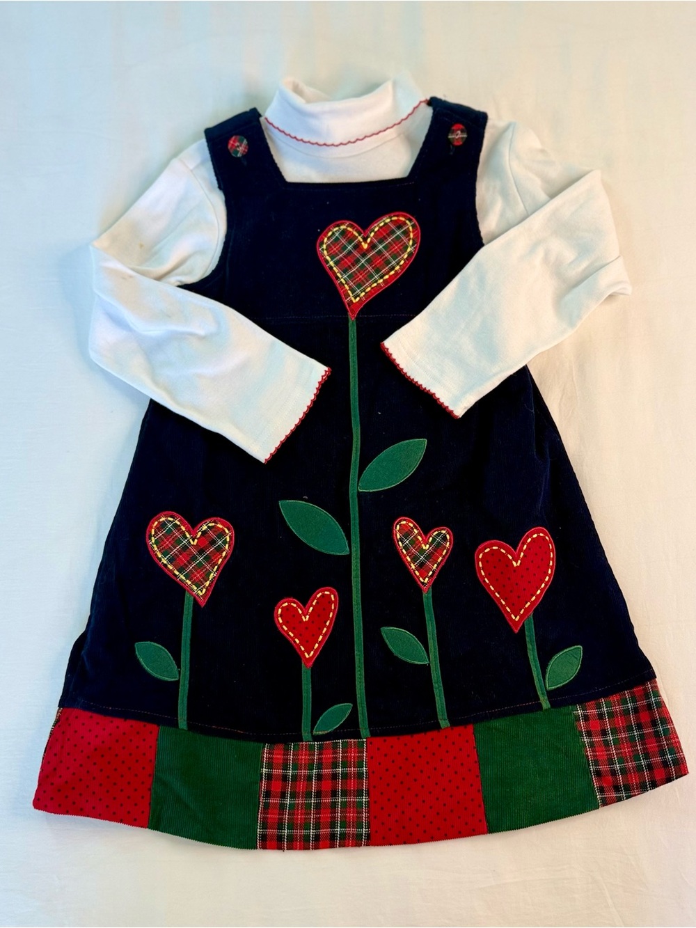 Vintage Girls Navy Samara Dress with Stitched Heart Appliqués